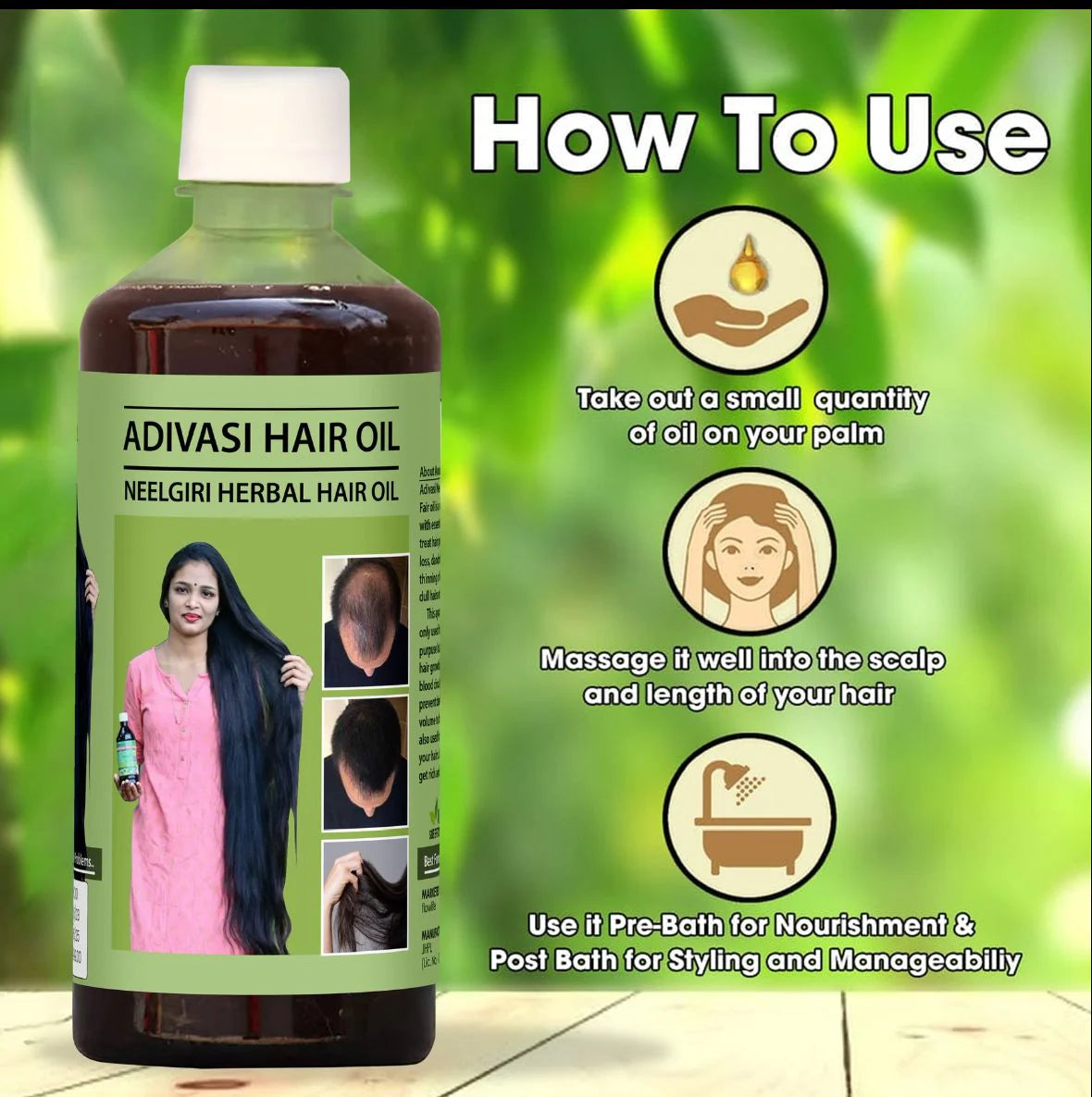 NATURAL' ADIVASI HERBAL HAIR OIL (PACK OF 2) (BUY 1 GET 1 FREE)