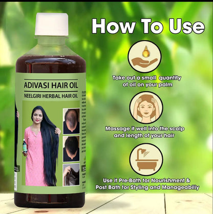 NATURAL' ADIVASI HERBAL HAIR OIL (PACK OF 2) (BUY 1 GET 1 FREE)